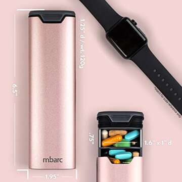 HigherHuman 7 Day Weekly Pill Organizer by mbarc - Premium Stylish Aluminum and Wood Large Capacity Pill Box for Supplements, Pills, Vitamins and Medicine.