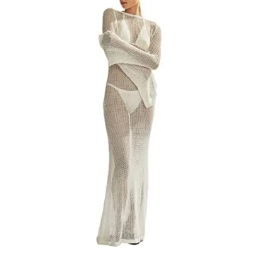 Sexy See Through Mesh Sheer Lace Patchwork Maxi Dress Perspective Ruffle Backless Long Dress Split B...