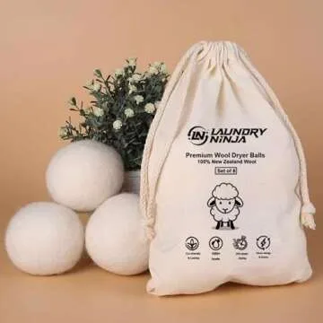 LAUNDRY NINJA Premium Wool Dryer Balls – Pack of 6 Wool Laundry Balls – Wool Dryer Balls Organic" are an eco-Friendly Laundry Accessory Designed to Enhance Your Laundry Experience.
