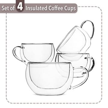 BTaT Insulated Coffee Cups Set of 4 Double Wall Glass Mugs