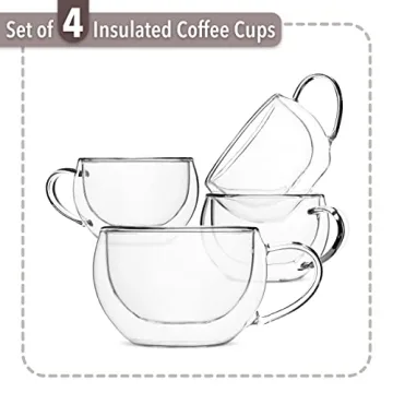 BTaT Insulated Coffee Cups Set of 4 Double Wall Glass Mugs
