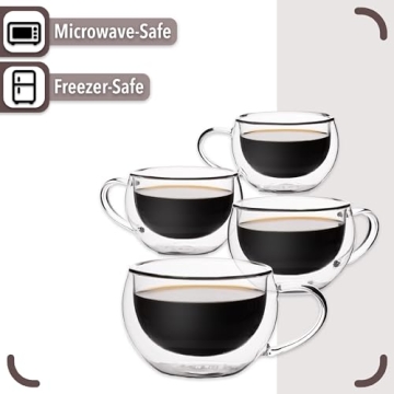 BTaT Insulated Coffee Cups Set of 4 Double Wall Glass Mugs