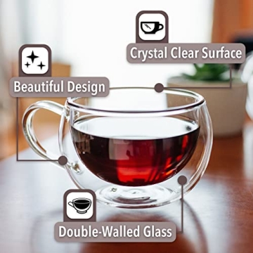 BTaT Insulated Coffee Cups Set of 4 Double Wall Glass Mugs