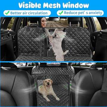 URPOWER 6-in-1 Dog Car Seat Cover for Back Seat, Waterproof Dog Car Hammock with Mesh Window & Side Flap, 40/60 Split Pet Backseat Protector for Car, SUV, Truck