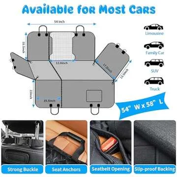 URPOWER 6-in-1 Dog Car Seat Cover for Back Seat, Waterproof Dog Car Hammock with Mesh Window & Side Flap, 40/60 Split Pet Backseat Protector for Car, SUV, Truck