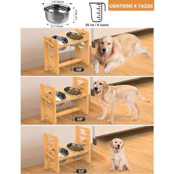 Vantic Elevated Dog Bowls - Adjustable Raised Stand for Large Pets, Durable Bamboo Feeder with Stain...