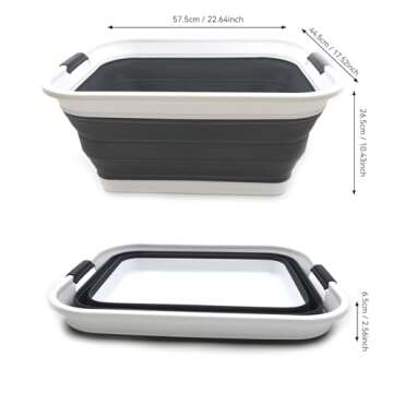 SAMMART 42L(11 gallon) Collapsible Plastic Laundry Basket-Foldable Pop Up Storage Container-Portable Washing Tub-Space Saving Basket,Water capacity 34L(9 gallon) (1 Rectangular - strengthen, Black)