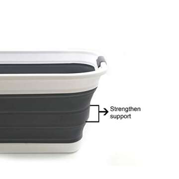 SAMMART 42L(11 gallon) Collapsible Plastic Laundry Basket-Foldable Pop Up Storage Container-Portable Washing Tub-Space Saving Basket,Water capacity 34L(9 gallon) (1 Rectangular - strengthen, Black)