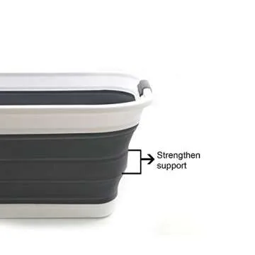 SAMMART 42L(11 gallon) Collapsible Plastic Laundry Basket-Foldable Pop Up Storage Container-Portable Washing Tub-Space Saving Basket,Water capacity 34L(9 gallon) (1 Rectangular - strengthen, Black)