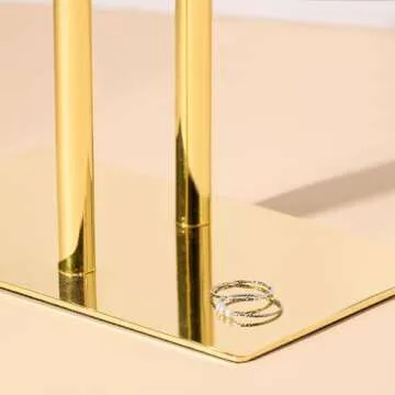 Necklace Holder Bracelet Holder Jewelry Organizer,Shiny Gold & Acrylic Jewelry Display for Vendors, 2-Tier Crystal T Bar Jewelry Stand, Cute Jewelry Holder Organizer, Home Decor (assembly free)