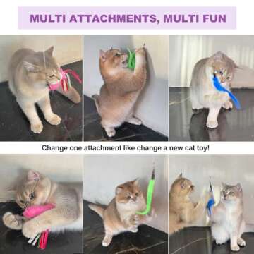 11PCS Cat Wand Toy, Cat Toys Interactive for Indoor Cats, 2 Retractable Cat Wand, 7 Worm Cat Teaser Toys and 1 Plush Fish Cat Toy, Cat Feather Toys for Play Chase Exercise with Kitten, Extra 1 Line