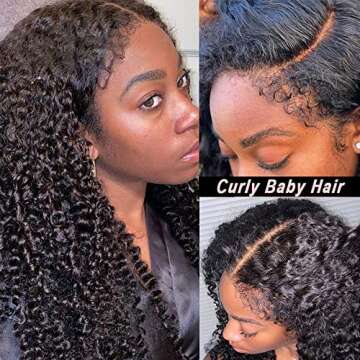 Youleas 180% Density 13x4 Kinky Curly Edges Baby Hair Lace Wig Deep Wave Curly Lace Front Human Hair...