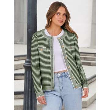 ANRABESS Women's Striped Cardigan Sweaters Casual Long Sleeve Open Front Button Down Knit Cropped Jackets Fall Coat Outerwear Medium