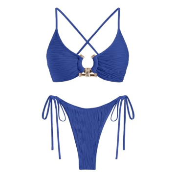 ZAFUL Ribbed Metal O Ring Bikini Set - Trendy & Comfortable Swimwear
