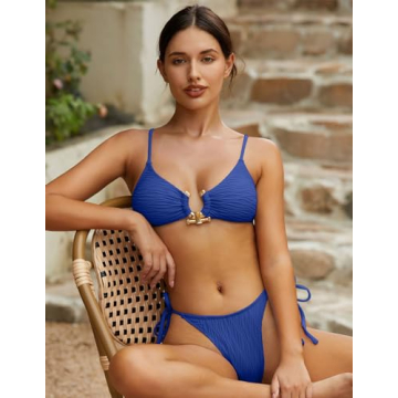 ZAFUL Ribbed Metal O Ring Bikini Set Trendy Swimwear