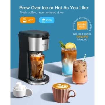Famiworths Iced Coffee Maker, Hot and Cold Coffee Maker Single Serve for K Cup and Ground, with Desc...