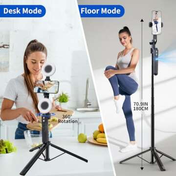 yAyusi Extendable Auto Face Tracking Tripod 360° Rotation with Light, No App, 70.9" Motion Sensor P...