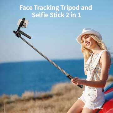 yAyusi Extendable Auto Face Tracking Tripod 360° Rotation with Light, No App, 70.9" Motion Sensor Phone Tripod Stand, Face Body Phone Camera Mount Gesture Control for Vlog/Live Stream/Video Recording