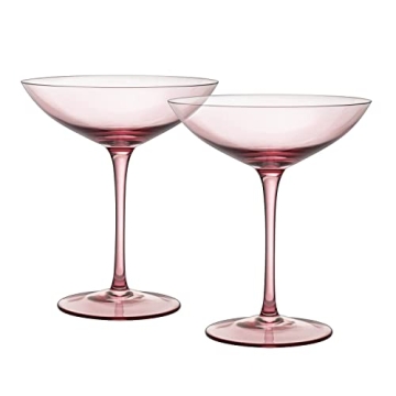 Elegant Blush Pink Champagne Coupes Set - 12oz Colorful Toasting Glasses