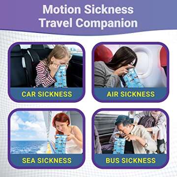 Kids Vomit Bags Disposable 5 Pack - Individually Wrapped Barf Bags with Cute Monster Print - Leak Proof Self Sealing Emesis Bags for Motion Car Sickness and Nausea - Ideal for Taxis, Airplane Travel
