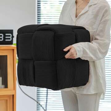 Cmishe Ottoman Foot Rest Soft and Comfortable Ottoman Square Corduroy Woven Design Sofa Stool (Black)