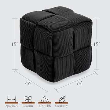 Cmishe Ottoman Foot Rest Soft and Comfortable Ottoman Square Corduroy Woven Design Sofa Stool (Black)