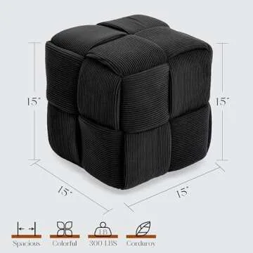 Cmishe Ottoman Foot Rest Soft and Comfortable Ottoman Square Corduroy Woven Design Sofa Stool (Black)