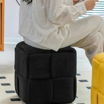 Cmishe Ottoman Foot Rest Soft and Comfortable Ottoman Square Corduroy Woven Design Sofa Stool (Black)