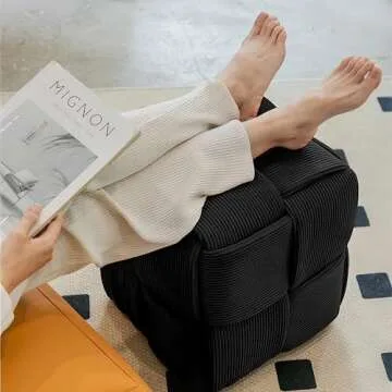 Cmishe Ottoman Foot Rest Soft and Comfortable Ottoman Square Corduroy Woven Design Sofa Stool (Black)