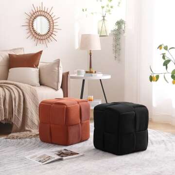 Cmishe Ottoman Foot Rest Soft and Comfortable Ottoman Square Corduroy Woven Design Sofa Stool (Black)