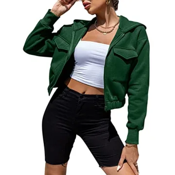 Valpweet Women's Cozy Green Cropped Hoodie with Pockets