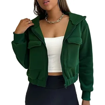 Valpweet Women's Cozy Green Cropped Hoodie with Pockets