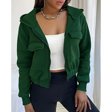 Valpweet Women's Cozy Green Cropped Hoodie with Pockets