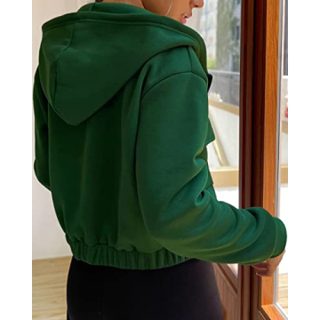 Valpweet Women's Cozy Green Cropped Hoodie with Pockets