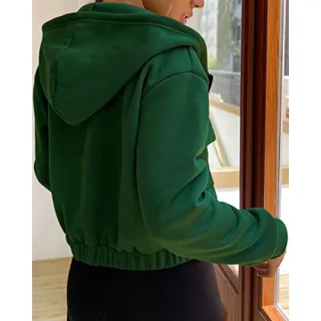 Valpweet Women's Cozy Green Cropped Hoodie with Pockets