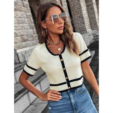 Milumia Cropped Short Sleeve Knit Top for Women