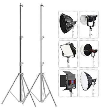 Stainless Steel Video Lighting Stands, Spring Cushioned Heavy Duty Tripod Stand, 9.5ft/2.8m, 2 Packs Professional Photography Studio Stands
