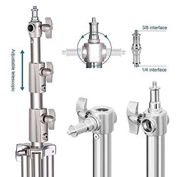 Stainless Steel Video Lighting Stands, Spring Cushioned Heavy Duty Tripod Stand, 9.5ft/2.8m, 2 Packs Professional Photography Studio Stands