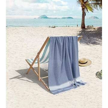LANE LINEN Beach Towels 4 Pack Oversized - Turkish Towel Set, Pre-Washed Oversized Beach Towel, Quick Dry Beach Towels for Travel, Beach Towel Large, Sand Free Towel,39"x71" - Forever Blue