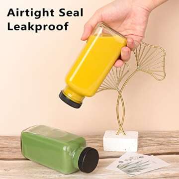 GUANENA 12 Pack Glass Drink Bottles, 12 OZ Vintage Square Water Bottles with Lids, Juice Bottles Beverages Containers for Milk, Kombucha, Smoothies