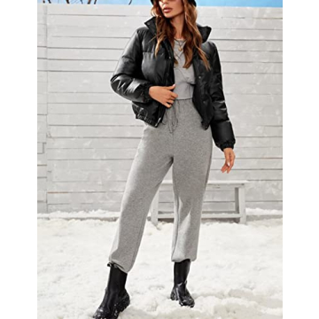 Ailoqing Women’s Stylish Faux Leather Puffer Jacket