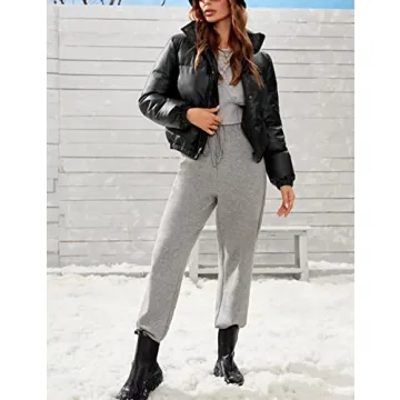 Ailoqing Women’s Stylish Faux Leather Puffer Jacket