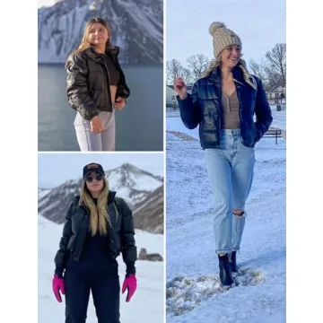 Ailoqing Women’s Stylish Faux Leather Puffer Jacket