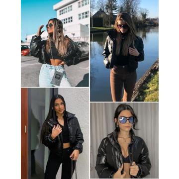 Ailoqing Women’s Stylish Faux Leather Puffer Jacket