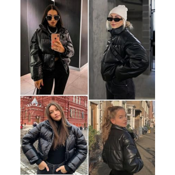 Ailoqing Women’s Stylish Faux Leather Puffer Jacket