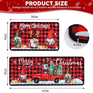 Christmas Kitchen Mats, Merry Christmas Kitchen Rugs Set of 2 - Red Black Buffalo Plaid Christmas Ki...