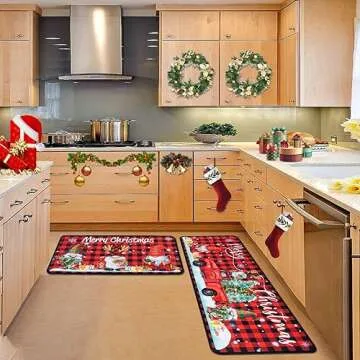 Merry Christmas Kitchen Mats Set of 2 - Festive Decor
