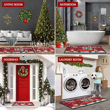 Merry Christmas Kitchen Mats Set of 2 - Festive Decor