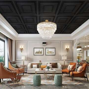 STICKGOO Black Drop Ceiling Tile 2ft x 2ft, Ceiling Panel High-Grade PVC Coverings 24 x 24in - 12 Pa...