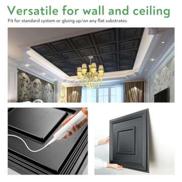 STICKGOO Black Drop Ceiling Tile 2ft x 2ft, Ceiling Panel High-Grade PVC Coverings 24 x 24in - 12 Pack Cover 48 Sq. Ft